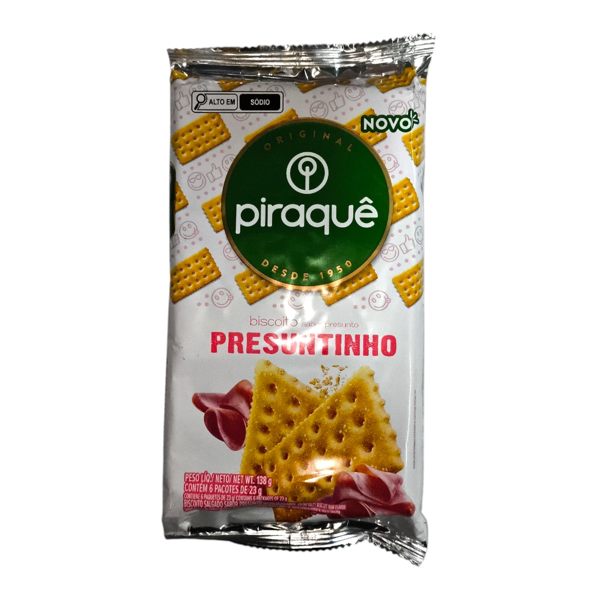Pack de 6 unidades de Galletitas PIRAQUE sabor Jamón de 23g cada una.