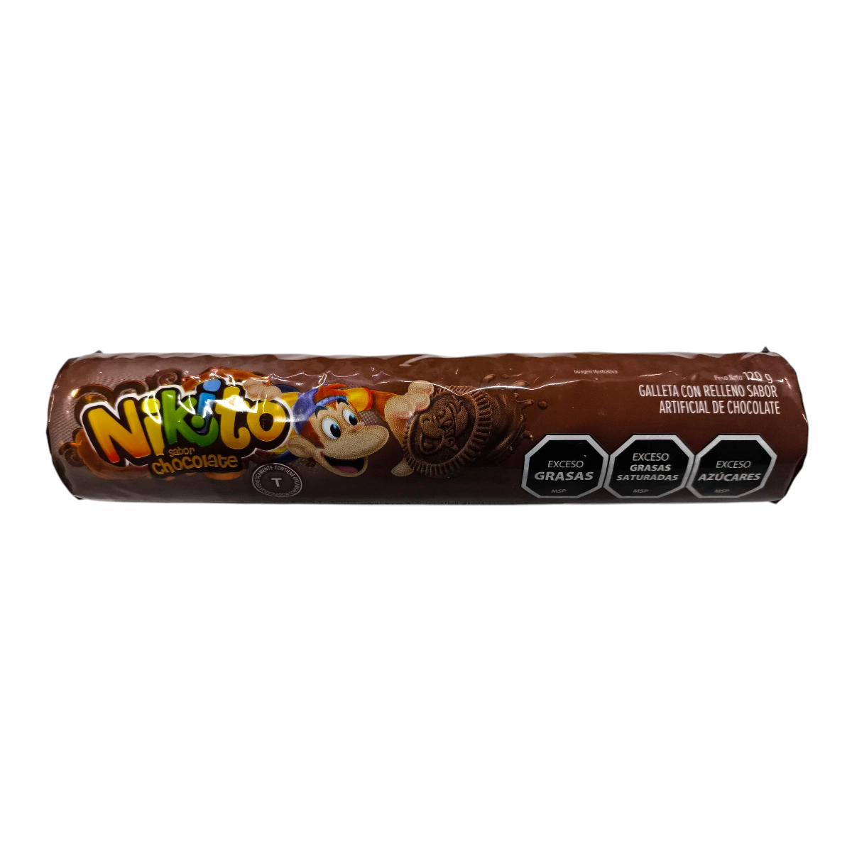 Paquete de Galletitas Rellenas NIKITO 120g sabor Chocolate.