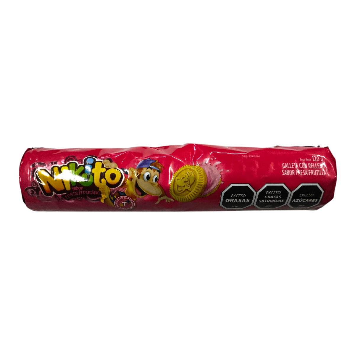 Paquete de Galletitas Rellenas NIKITO 120g sabor Frutilla.
