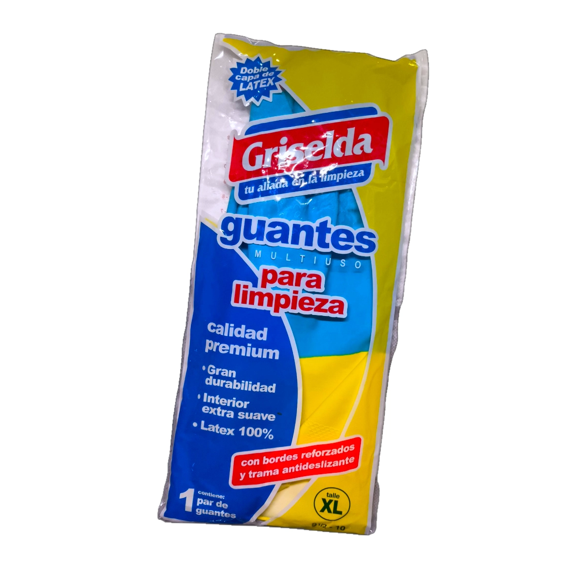 Paquete de Guantes Para Limpieza Griselda XL en color amarillo y azul.