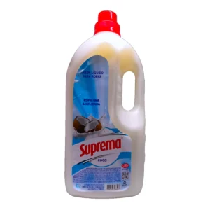 Jabón Líquido SUPREMA 3L Coco para ropa fina y delicada. Detergente suave con suave aroma a coco.