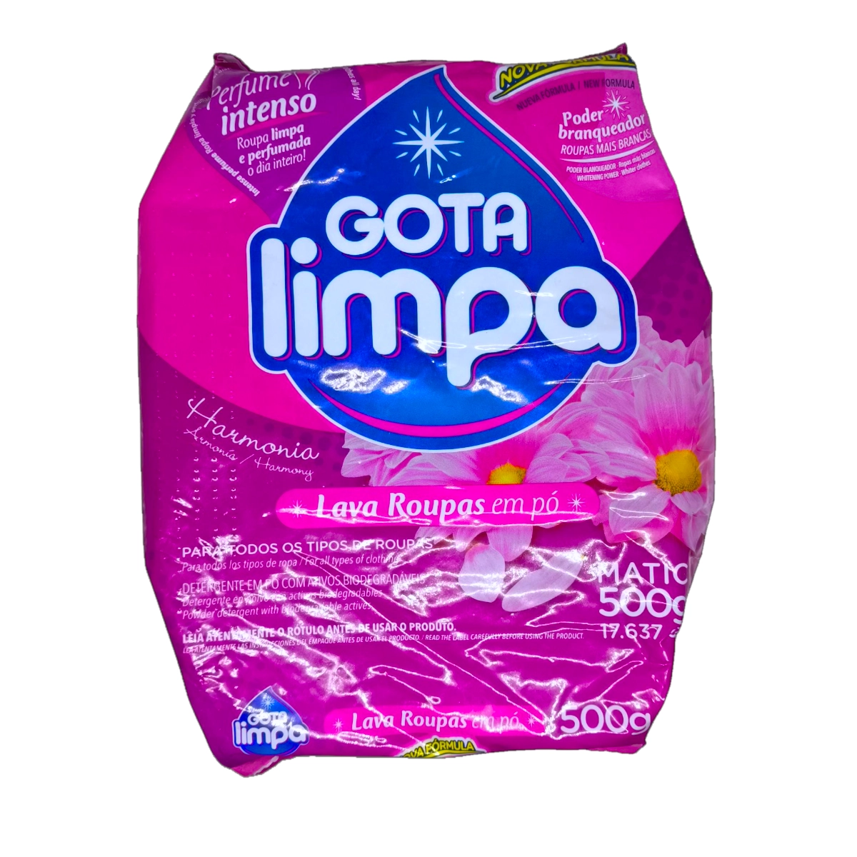 Caja de Jabón en Polvo GOTA LIMPA 500g fragancia Armonía para ropa.