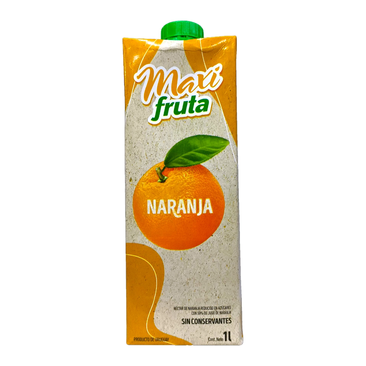 Envase de Jugo MAXIFRUTA 1L sabor Naranja con tapa a rosca.