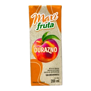 Cajita de Jugo MAXIFRUTA 200mL sabor Durazno con sorbete.