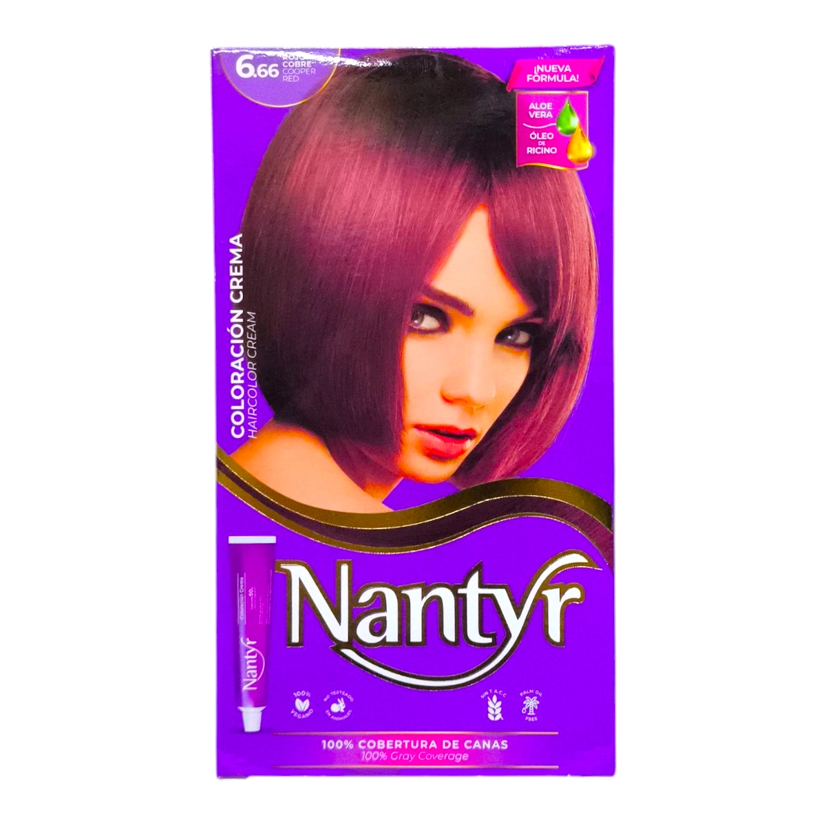 Caja de Kit Coloración NANTYR tono 6.66 Rubio Oscuro Rojo Intenso.