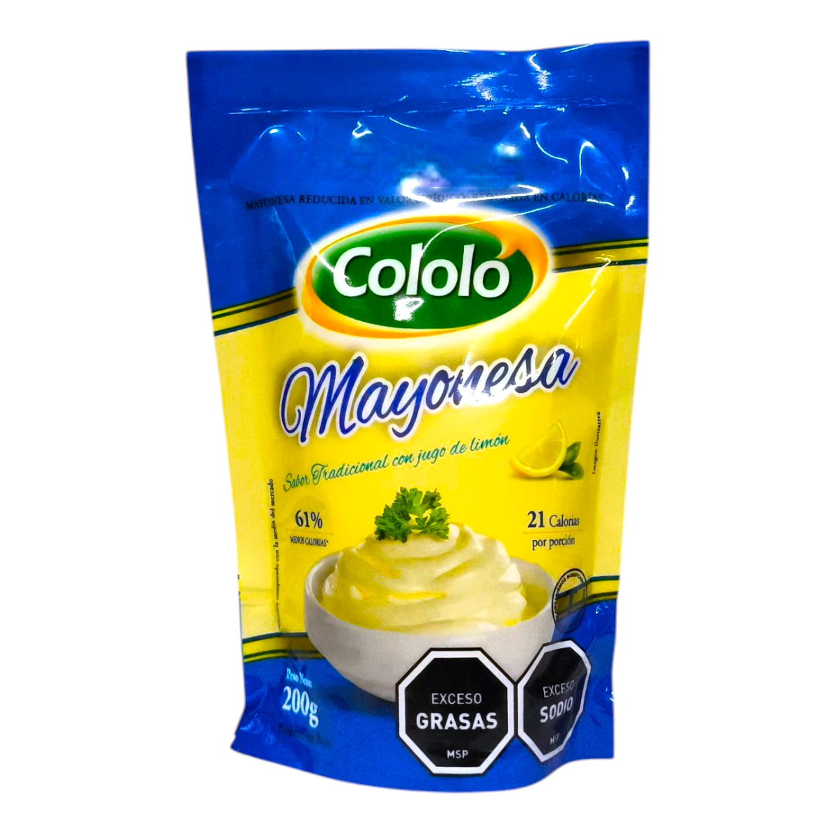 Envase doypack de Mayonesa Cololo 200g, aderezo cremoso tradicional.