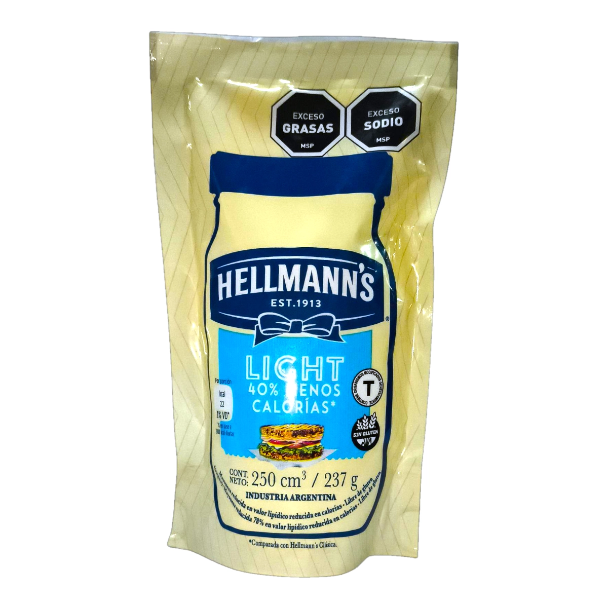 Envase doypack de Mayonesa HELLMANN'S 237g Light reducida en calorías.