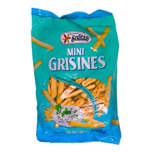 Mini Grisines SOLITAS 180g Tradicional horneados. Crocantes palitos de pan ideales para copetín o merienda.