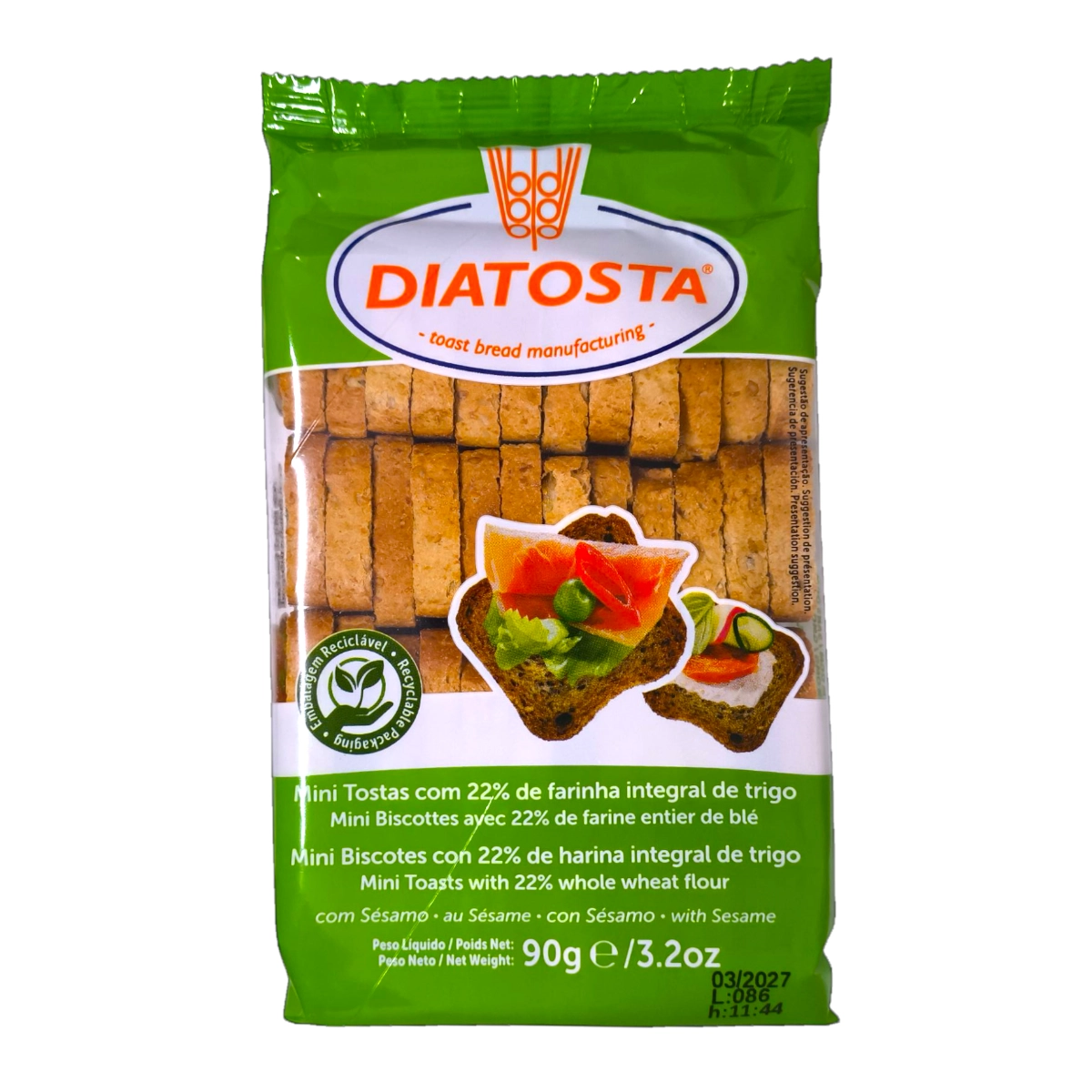 Paquete de Mini Tostadas DIATOSTA 90g Integrales.