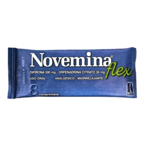 Caja de Novemina FLEX 8 Comprimidos, analgésico y relajante muscular.