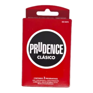 Caja de preservativos Prudence Clásico, contiene 3 unidades lisas y lubricadas con ancho nominal de 52 mm