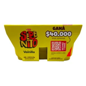 Pack de 2 unidades de postre lácteo Serenito sabor vainilla, disponible en supermercado Súper Práctico Salto.