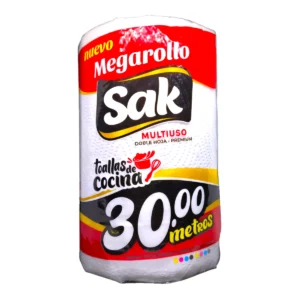 Rollo de Toallas de Cocina SAK 30m Doble Hoja, ideal para secar y limpiar superficies.