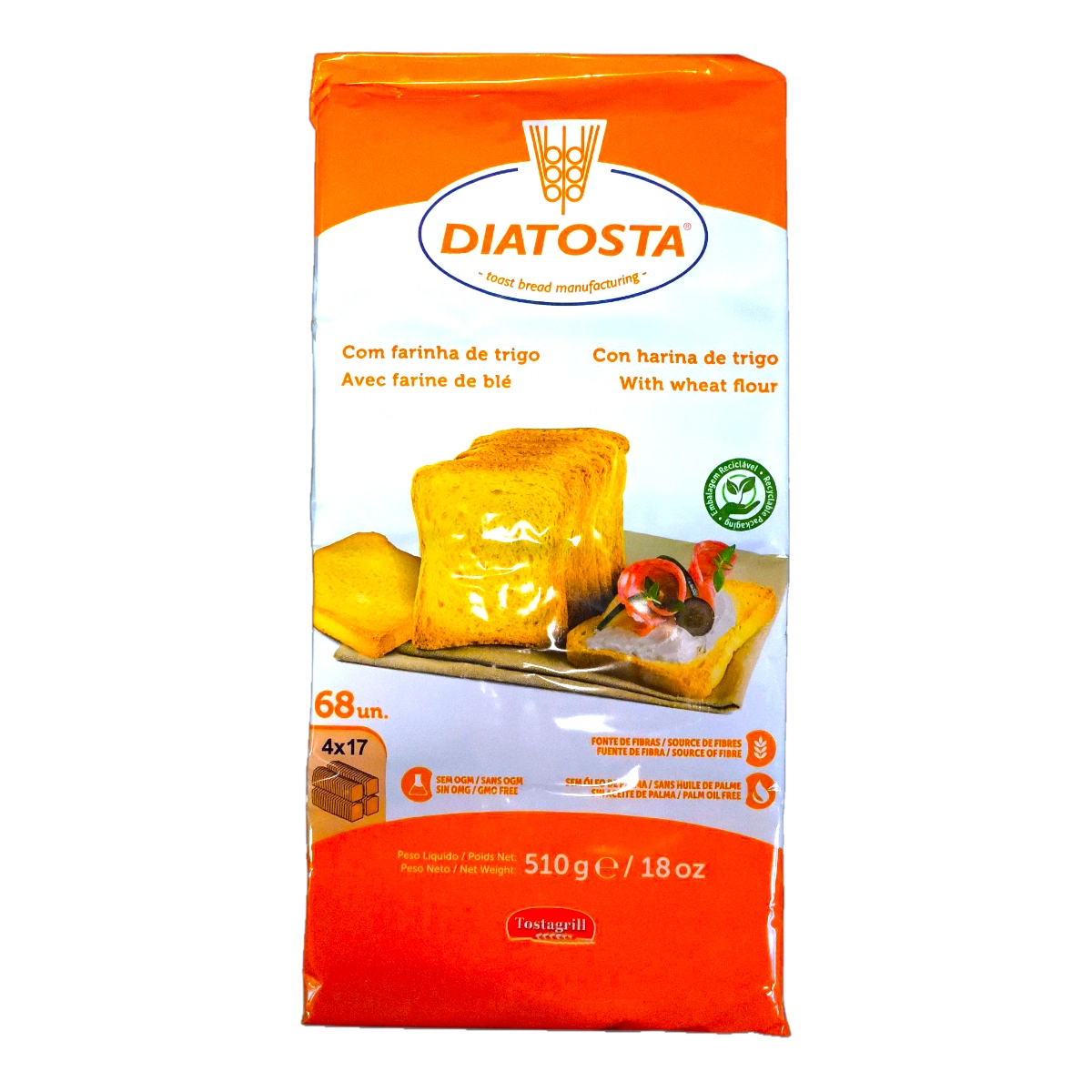 Paquete familiar de Tostadas Diatosta Clásicas de 510g, disponible en supermercado Súper Práctico Salto.
