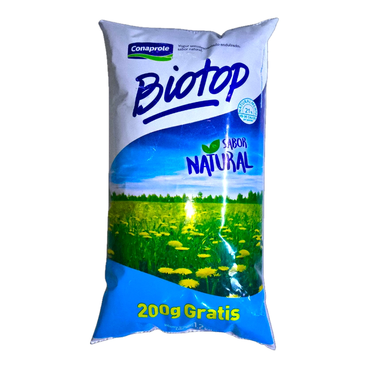 Bolsa de yogur semidescremado Conaprole Biotop sabor natural con 200 g gratis