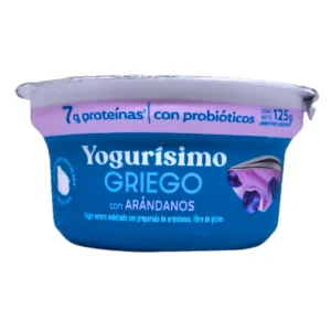 Pote de Yogur GRIEGO YOGURISIMO 125g sabor Arándanos, ideal para desayunos.
