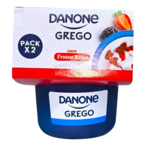 Pack de 2 potes de Yogur Griego DANONE 90g sabor Frutos Rojos, ideal para meriendas.