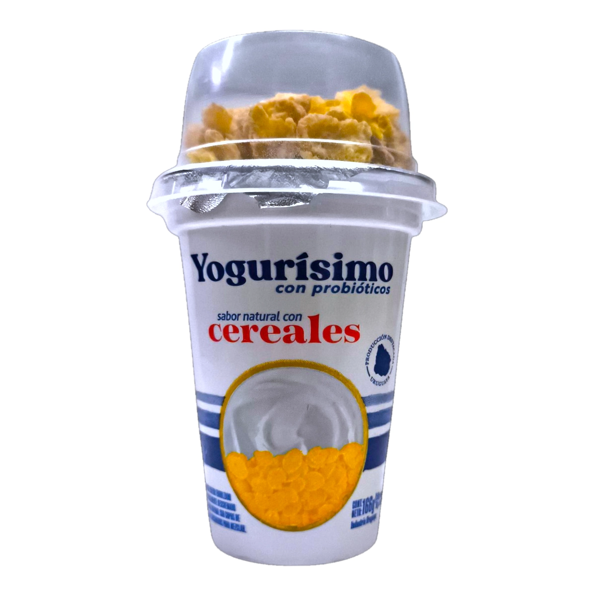 Pote de Yogurísimo Natural Con Cereales 166g, ideal para desayunos y colaciones.