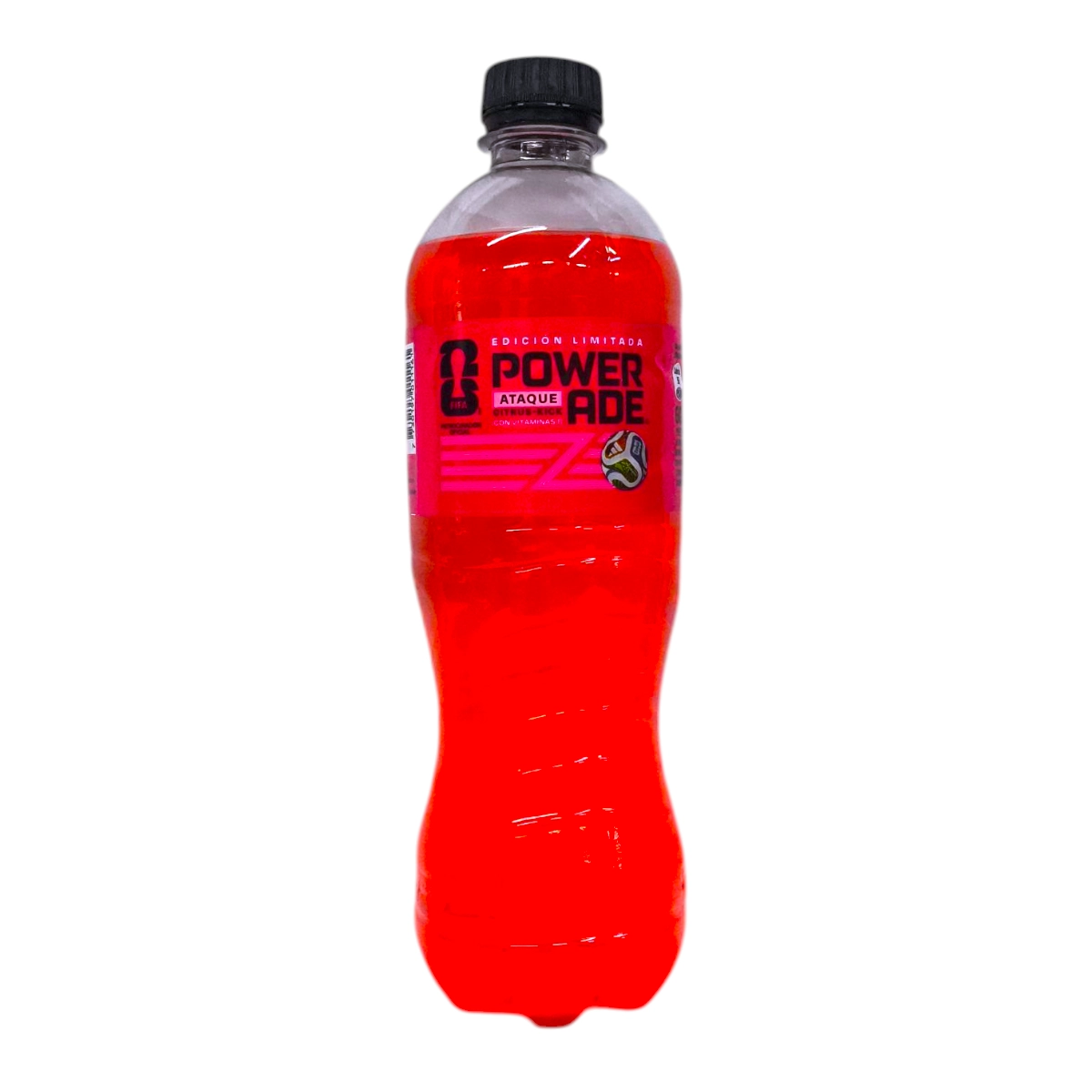 Botella de Bebida Isotónica POWERADE 600mL sabor Citrus Kick con tapa deportiva.