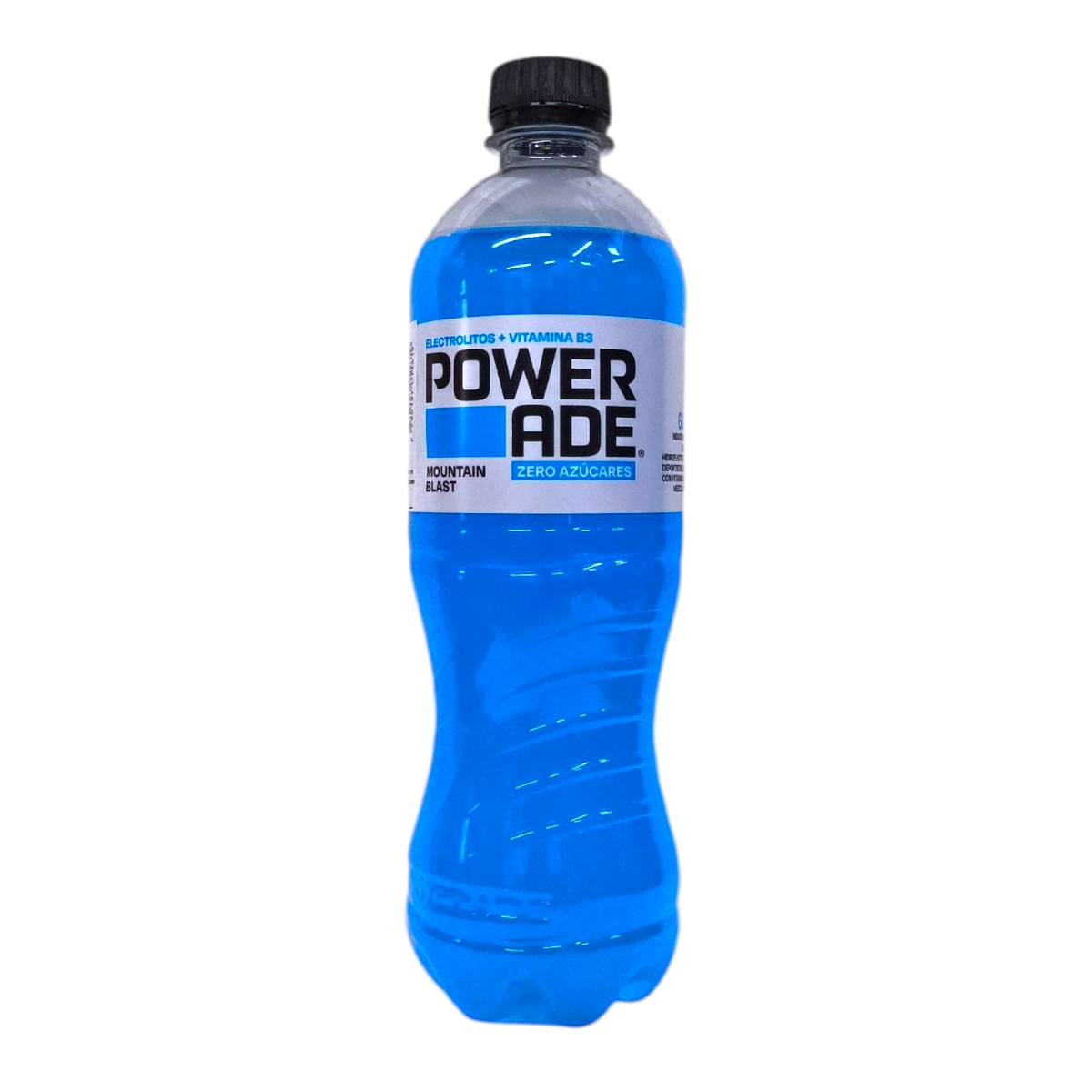 Botella de Bebida Isotónica POWERADE 600mL sabor Mountain Blast Zero sin azúcar.
