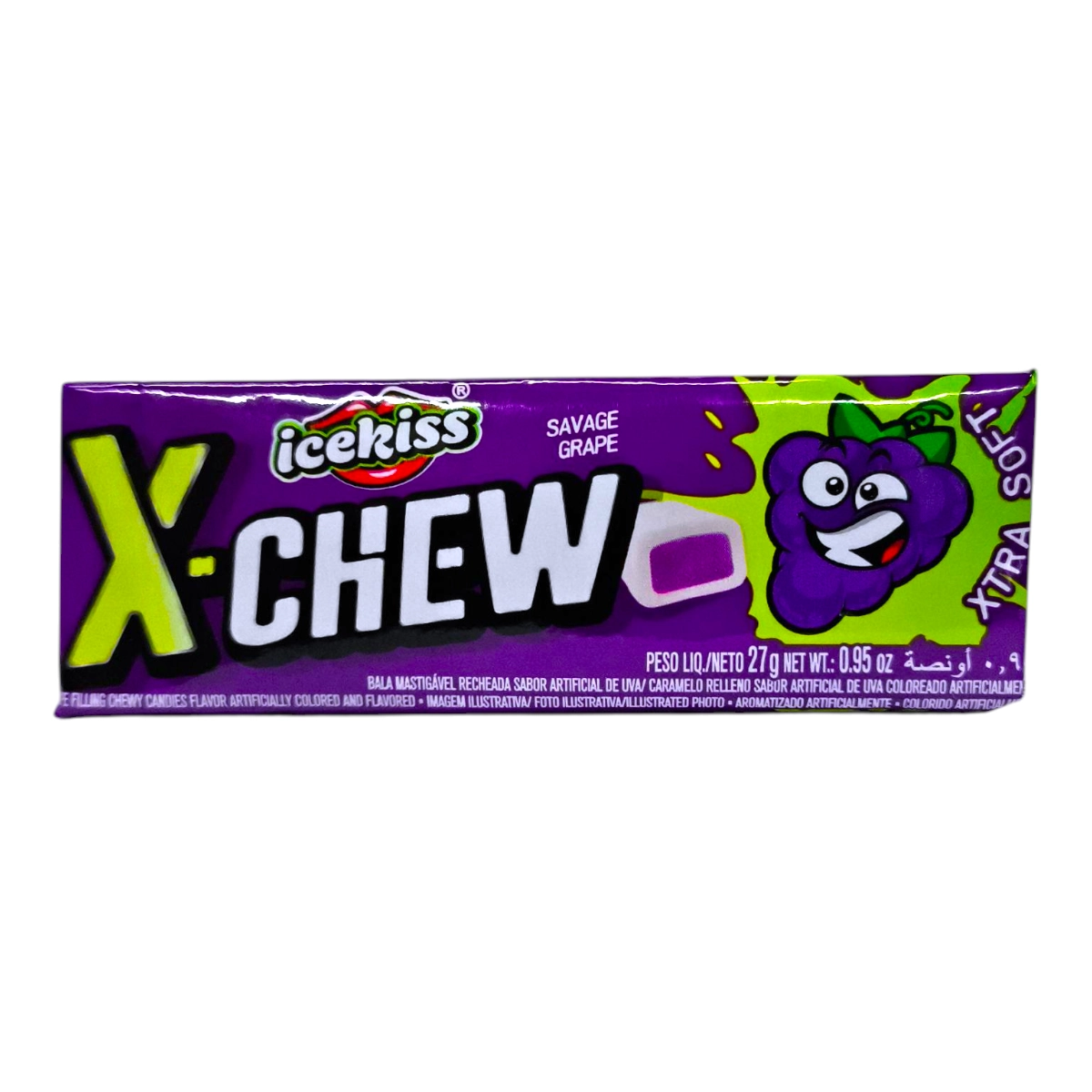 Paquete individual de Caramelos X-CHEW 27g sabor Uva.