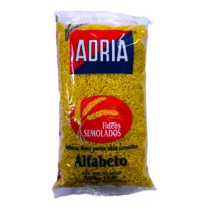 Paquete de Fideos Semolados ADRIA 500g formato Alfabeto.