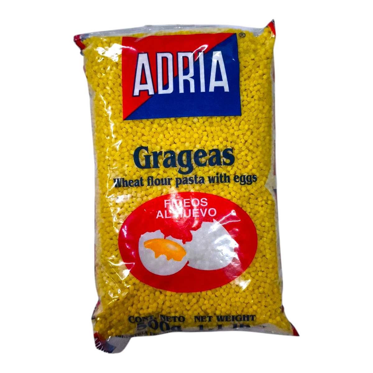 Paquete de Fideos al Huevo ADRIA 500g formato Grageas.