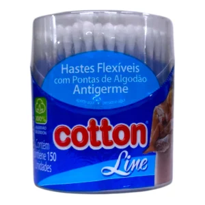Pote de Hisopos COTTON LINE 150 unidades de puro algodón para higiene personal.