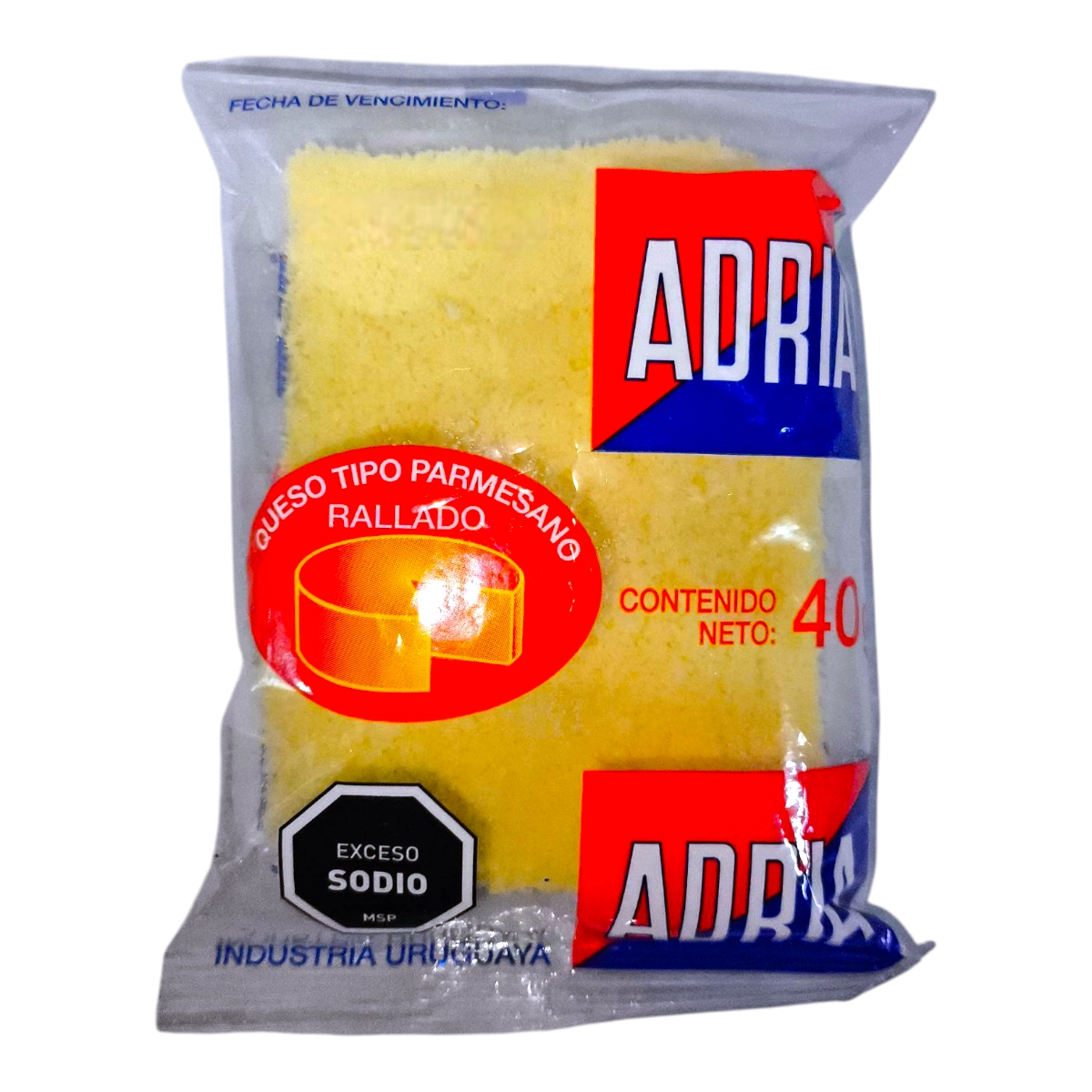 Sobre de Queso Rallado ADRIA 40g en hebras finas.