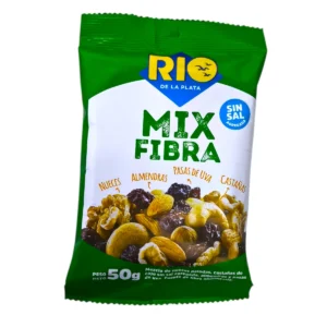 Paquete de Snack Mix Fibra RIO DE LA PLATA 50g Sin Sal con frutos secos y cereales.