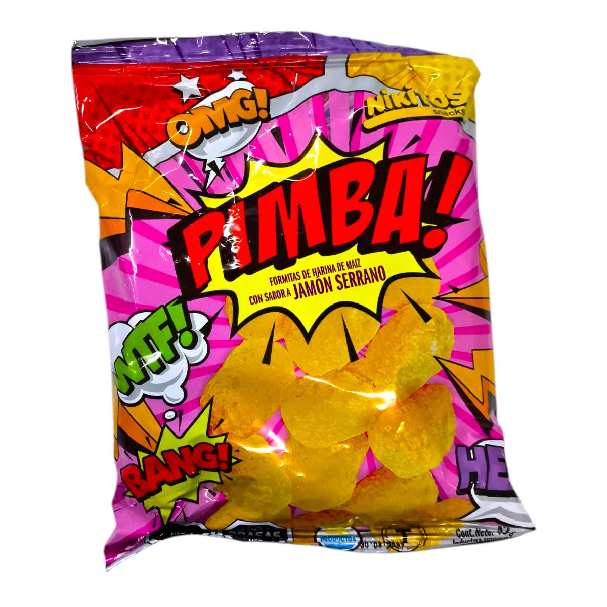 Paquete de Snack PIMBA de 43g sabor Jamón Serrano.