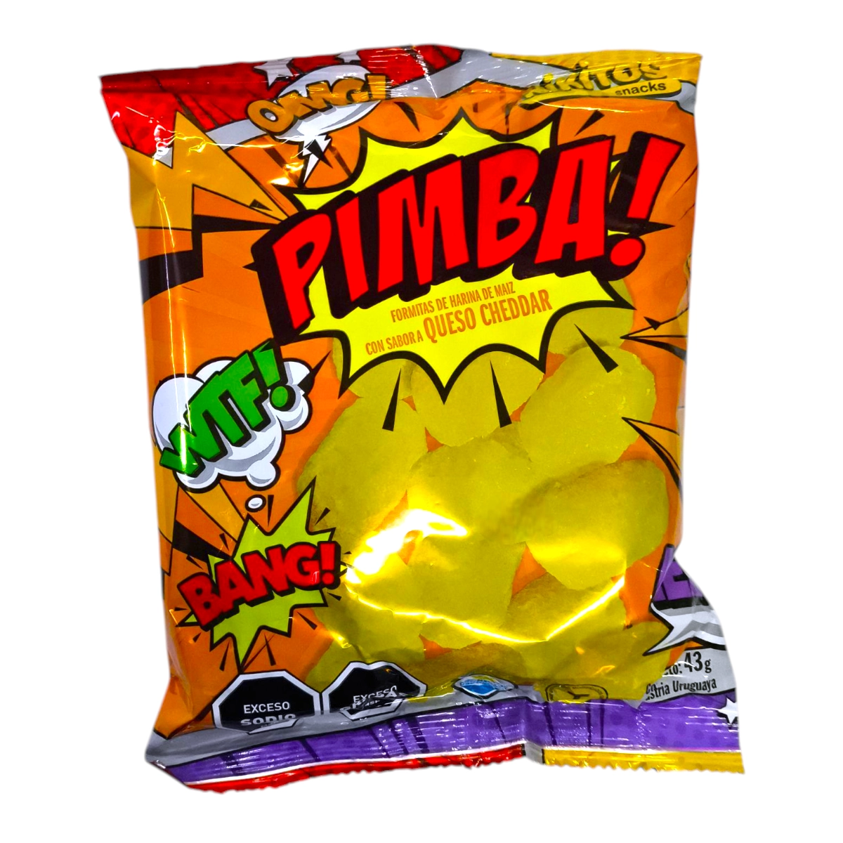 Paquete de Snack PIMBA de 43g sabor Queso Cheddar.